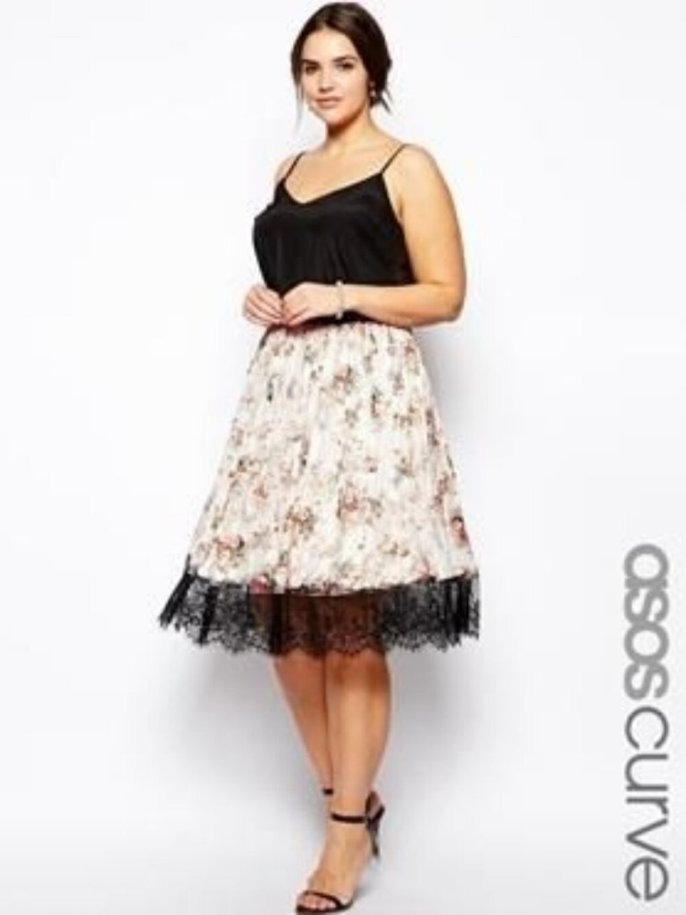 ASOS CURVE Floral Skirt With Lace Hem In Longer Length size 24